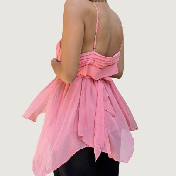 BCBGMAXAZRIA Pink Fairycore Flowy Cami Top with Bow - Picture 3 of 4